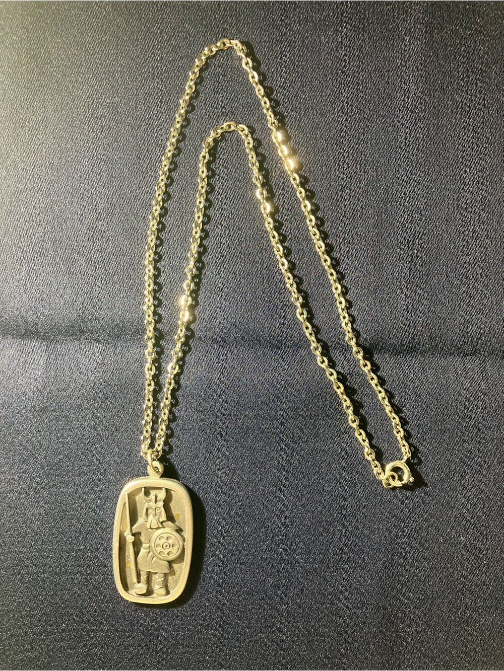 Vintage pewter Viking pendant and chain from Denmark
